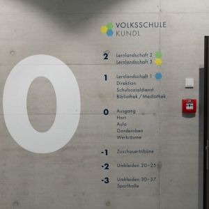Gestaltung Leitsystem Logo Volksschule Sporthalle Kundl
